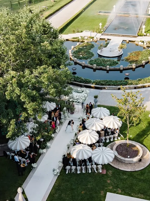 Aerial view of an exclusive Jewish wedding ceremony at Solar da Levada, Porto, Portugal